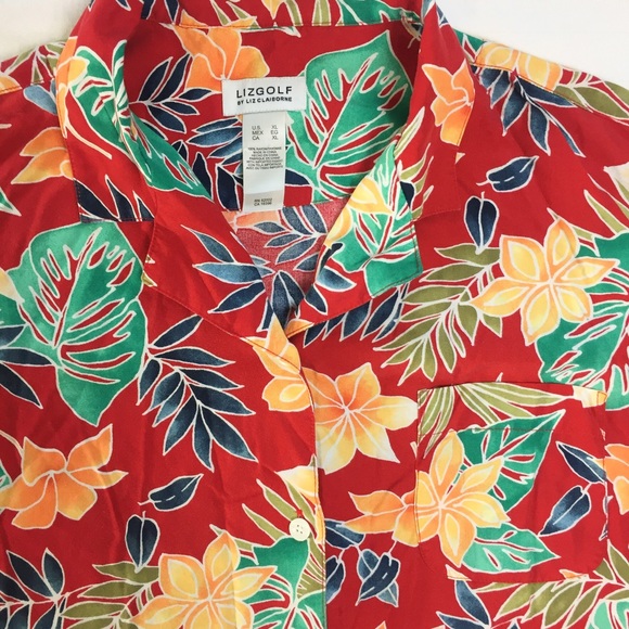 Tropical button-down red blouse - Picture 3 of 4